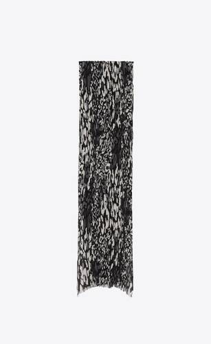 long pleated leopard-print scarf in cotton and silk crepe