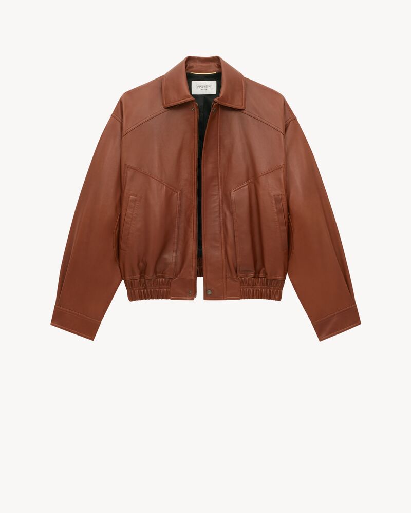 bomber jacket in shiny plunged lambskin
