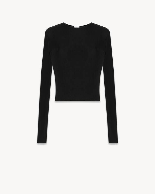 ★Saint Laurent★ Crop Long Sleeve T-Shirt Black 732931Y3G09 Zine Sam Red & Black Raglan Long Sleeve Crop T-Shirt