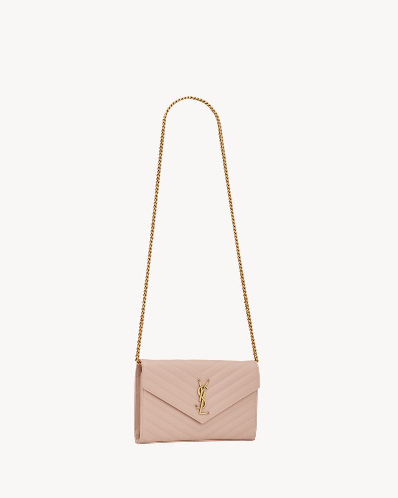 YSL - CASSANDRE MATELASSÉ CHAIN WALLET IN GRAIN DE POUDRE EMBOSSED LEATHER