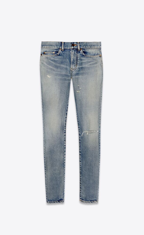 eng anliegende jeans aus denim in santa monica blue