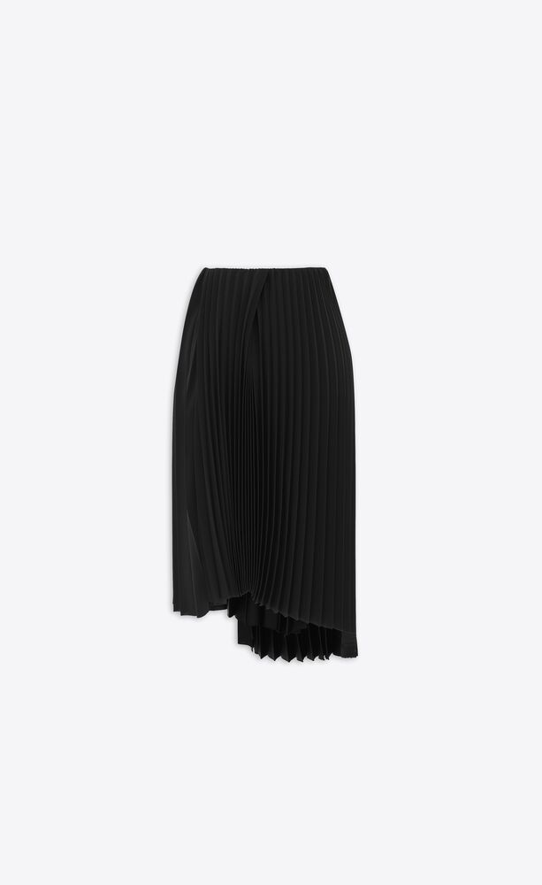 Asymmetrical pleated midi skirt in crepe | Saint Laurent | YSL.com