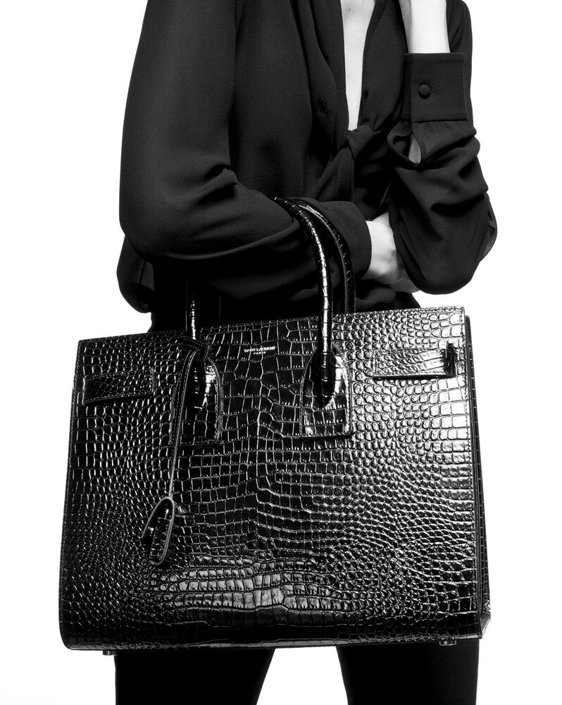 Saint Laurent Sac de Jour Souple Bag Crocodile Embossed Leather Medium Black