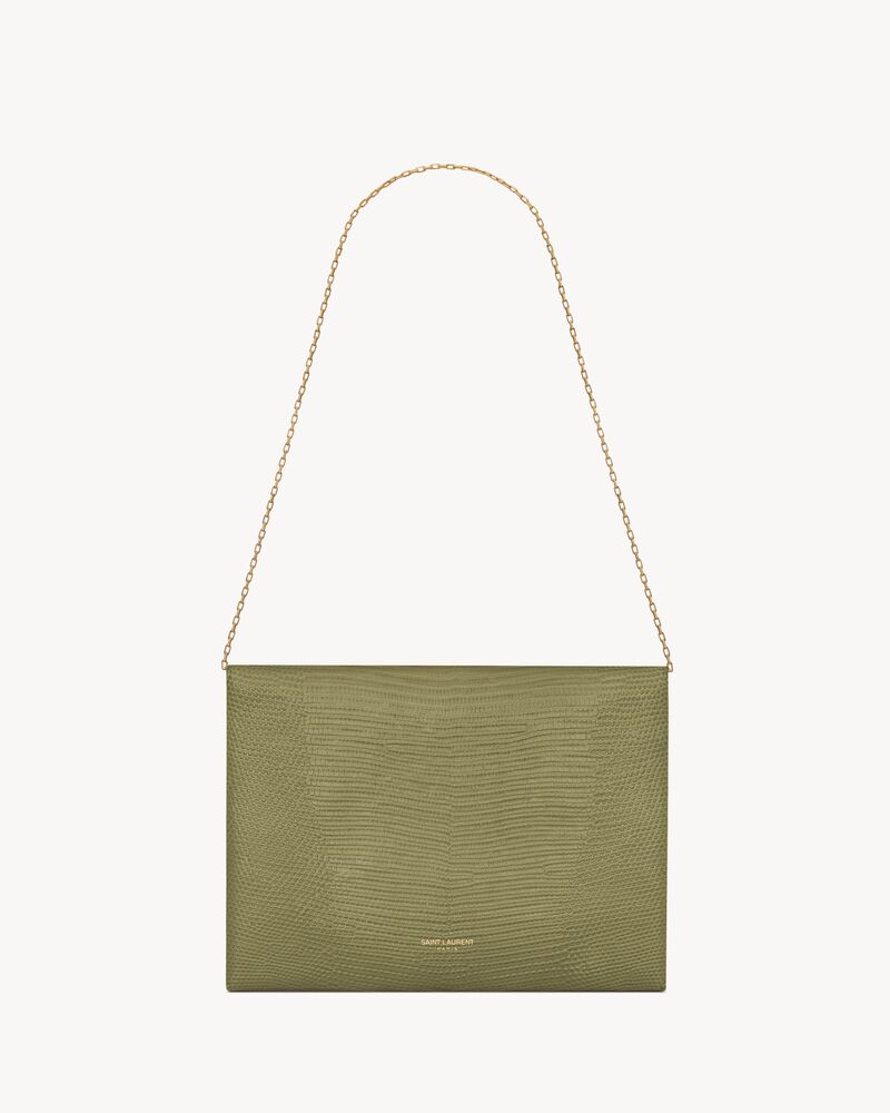 LETTER pouch on chain in shiny lizard