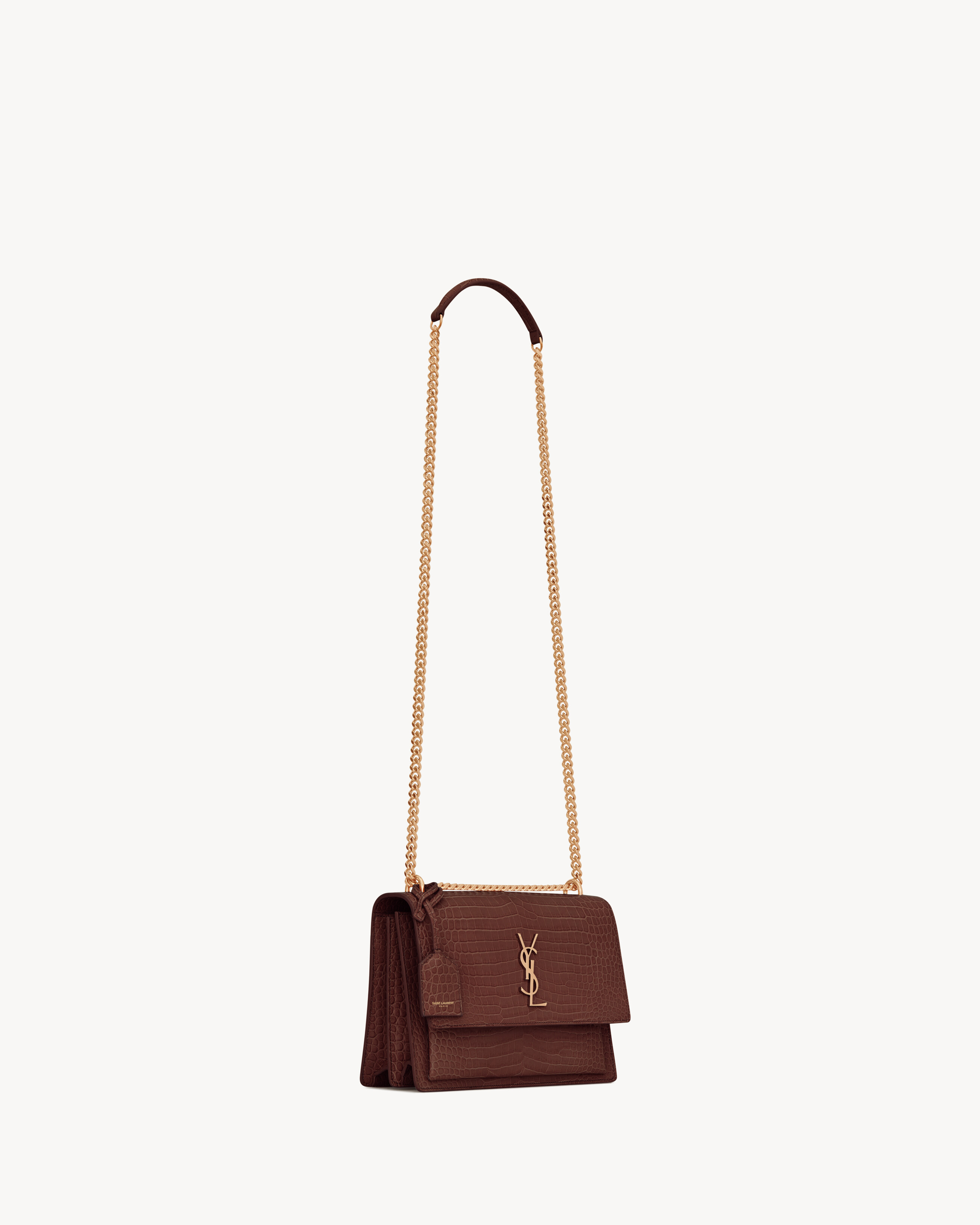 SUNSET Medium tasche aus glanzleder mit krokodilledereffekt