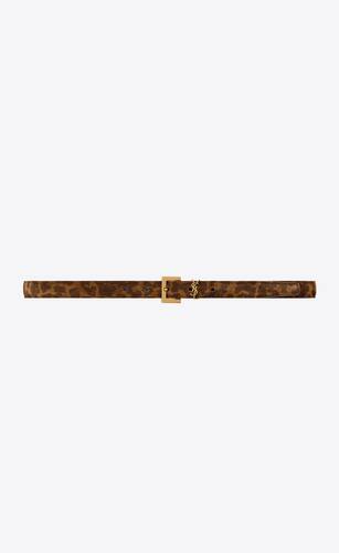cassandre thin belt with square buckle in leopard-print suede