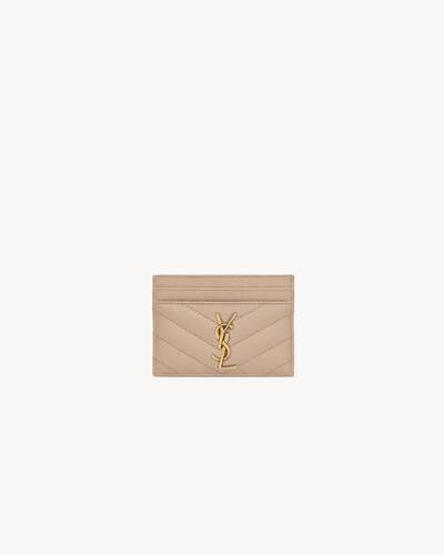 カードケース・名刺入れ SAINT LAURENT Document Holders Women Leather Beige Saint Laurent YSL Monogram Card Case in Grained Leather
