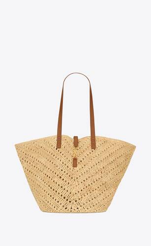panier medium in raffia and vegetable-tanned leather