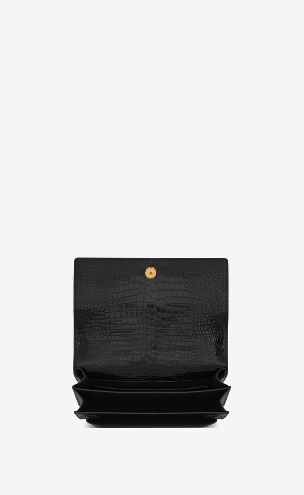 Saint+Laurent+Sunset+Shoulder+Bag+Medium+Black+Crocodile+Embossed+Leather+-+Gold+Hardware  for sale online
