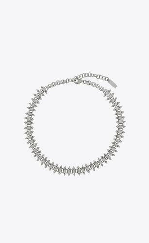 Saint Laurent Sim Key Rhinestone Charm Necklace - Silver