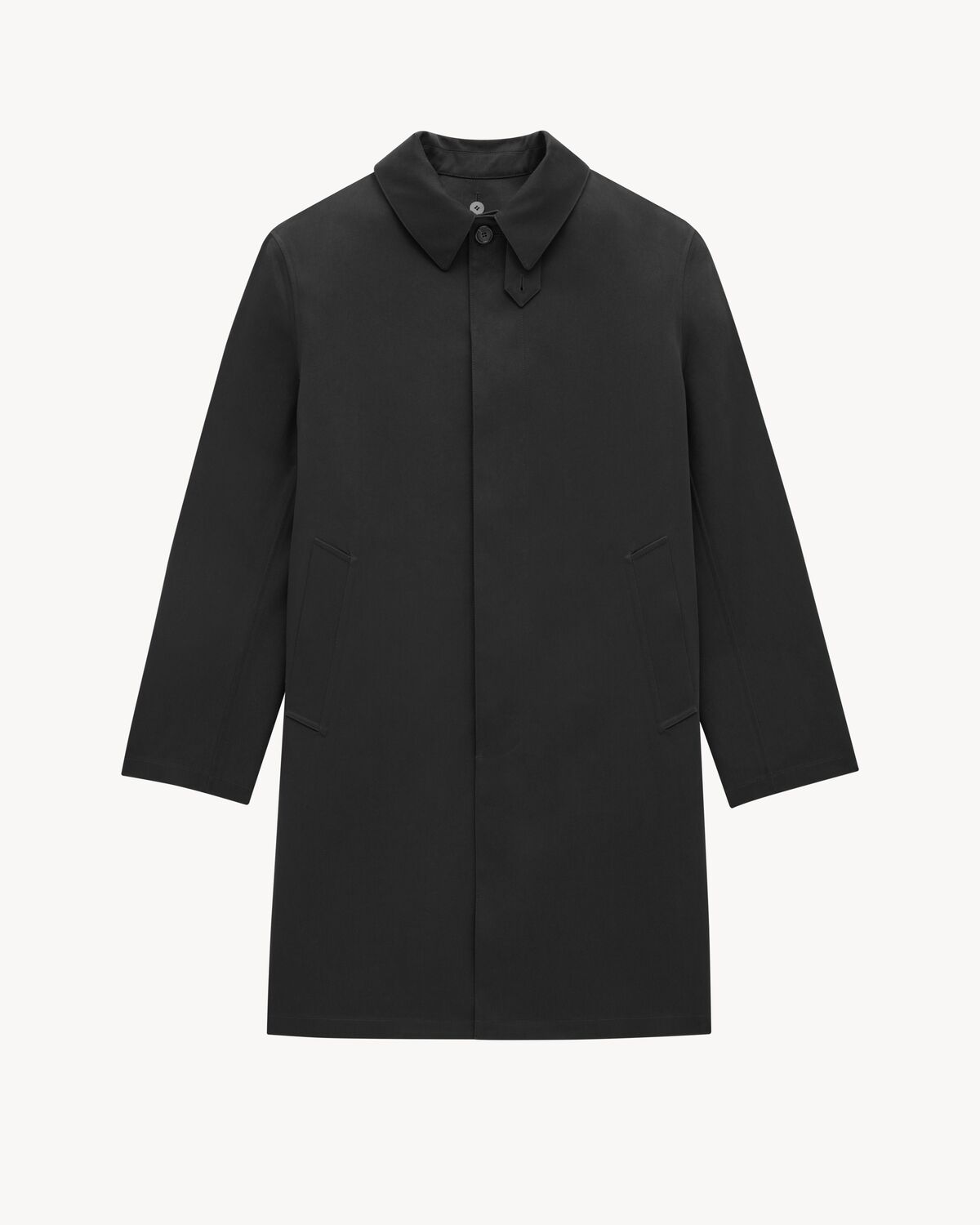 shearling-lined mac coat in nylon serge