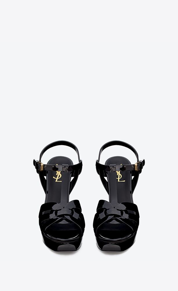 Yves Saint Laurent Ysl Tribute Black Leather Sandals Platform Heels Size  39.5
