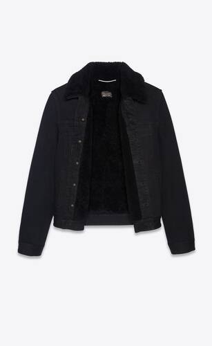 jacket with shearling in worn black denim
