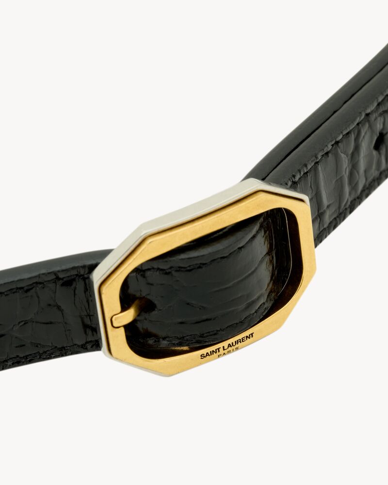 FRAME thin belt in crocodile-embossed leather