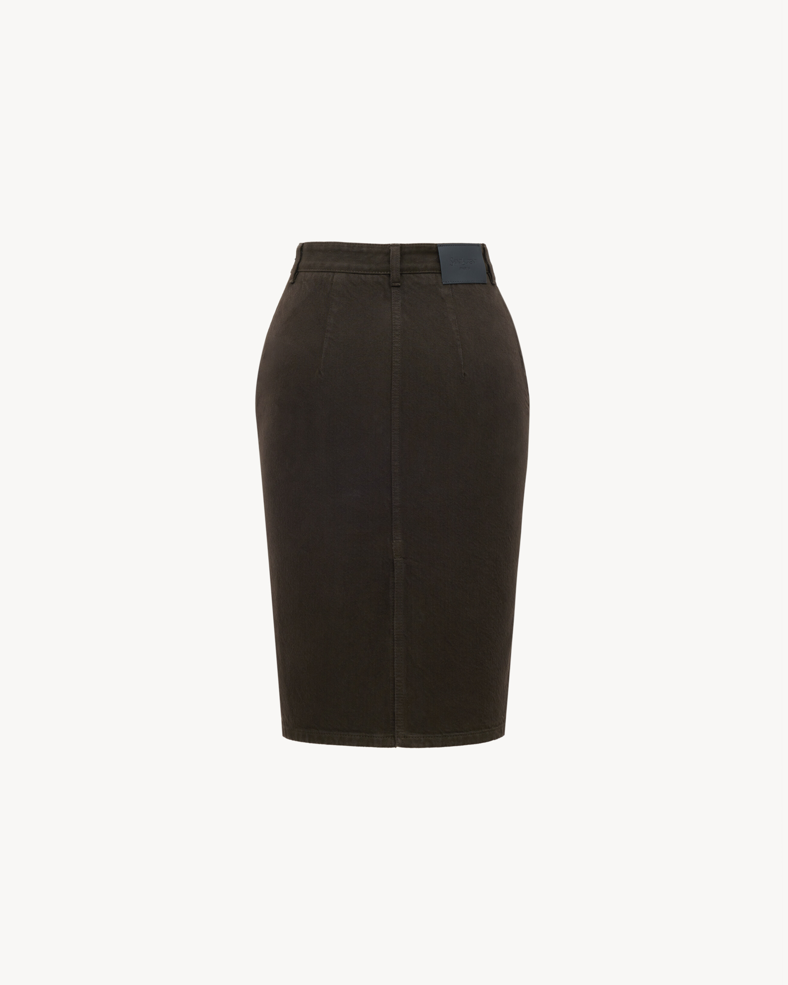 pencil skirt in deep brown denim
