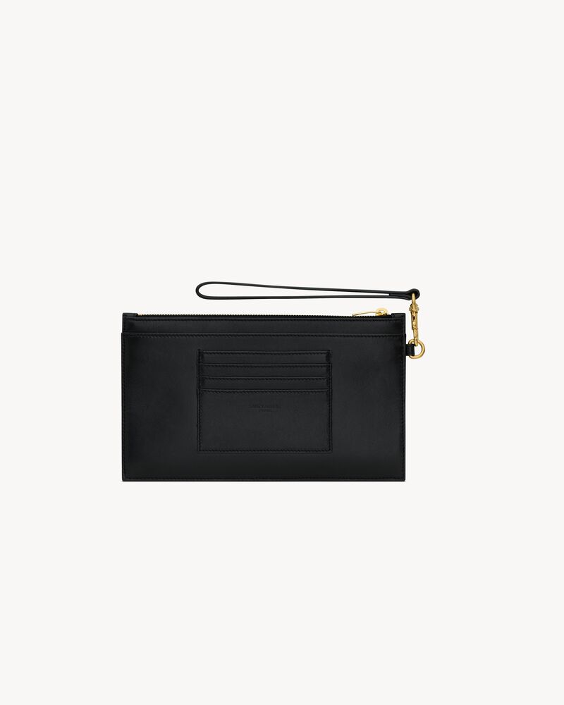 SAINT LAURENT フラップ ポーチ グレイン ドゥ プードル レザー アップタウン ポーチ （グレイン・ド・プードルエンボスレザー