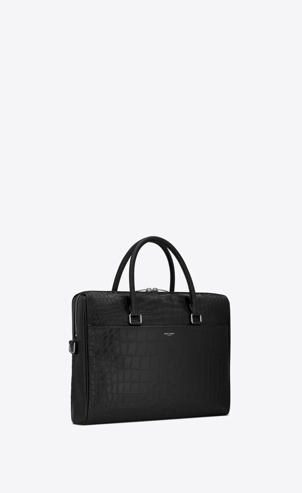 duffle saint laurent briefcase bag in crocodile-embossed matte leather