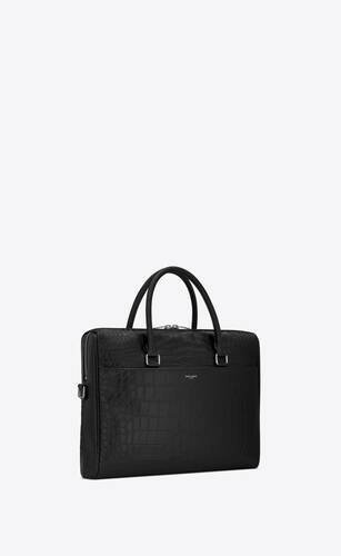 Saint Laurent Duffle Briefcase Bag in Crocodile-Embossed Matte Leather