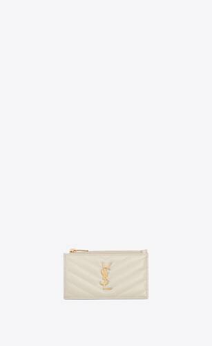 SAINT LAURENT PARIS fragments zipped card case in grain de poudre embossed  leather, Saint Laurent