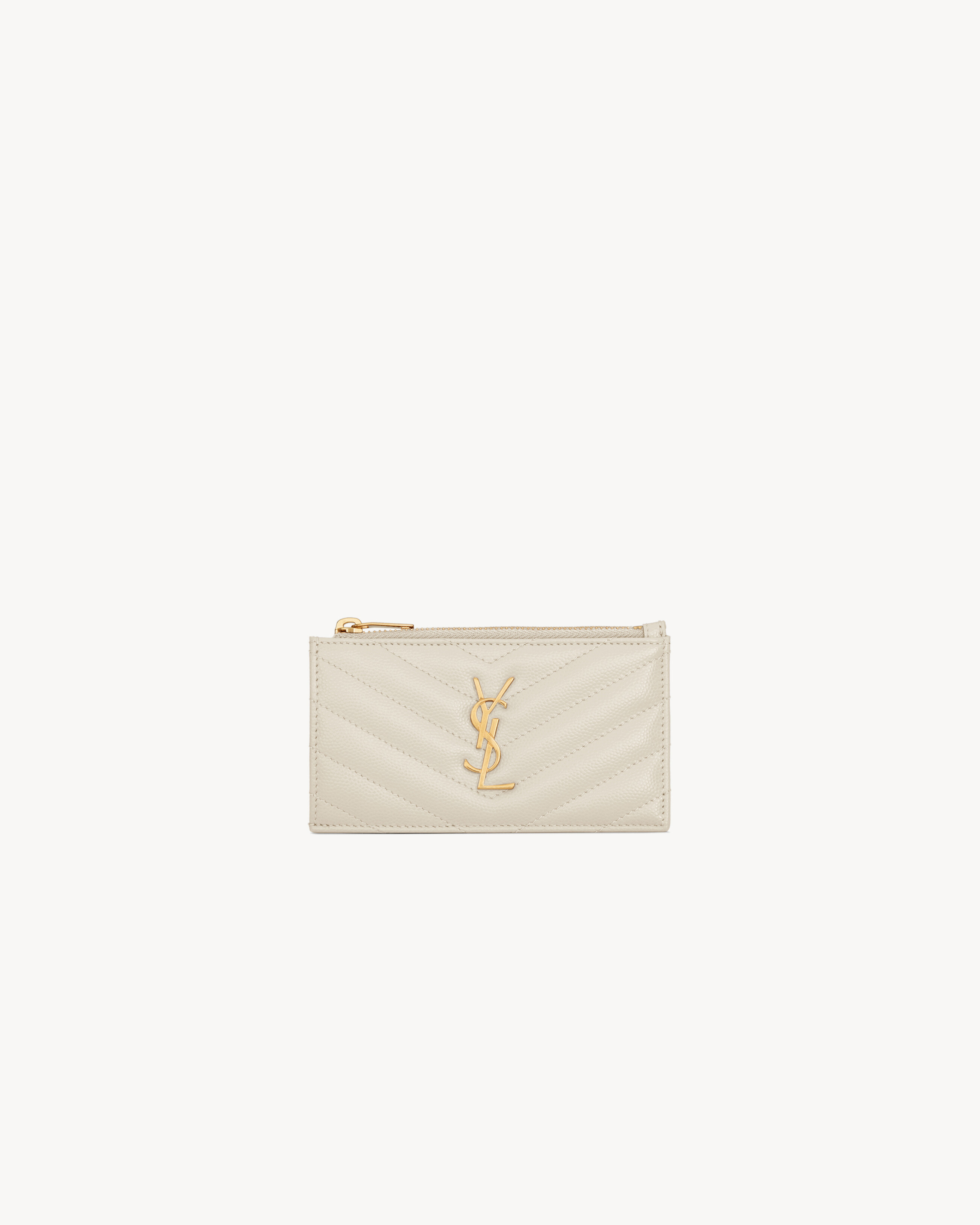 CASSANDRE MATELASSÉ FRAGMENTS ZIPPED CARD CASE IN GRAIN DE POUDRE EMBOSSED  LEATHER, Saint Laurent