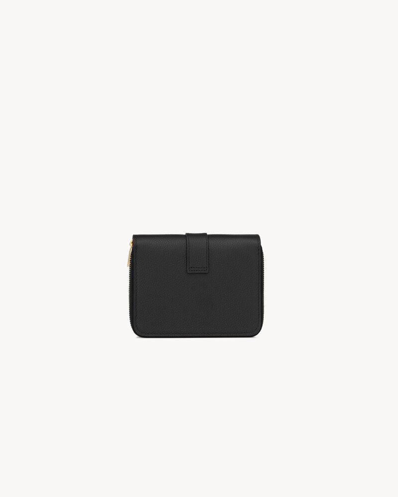 YSL LINE compact zippered wallet in grained leather