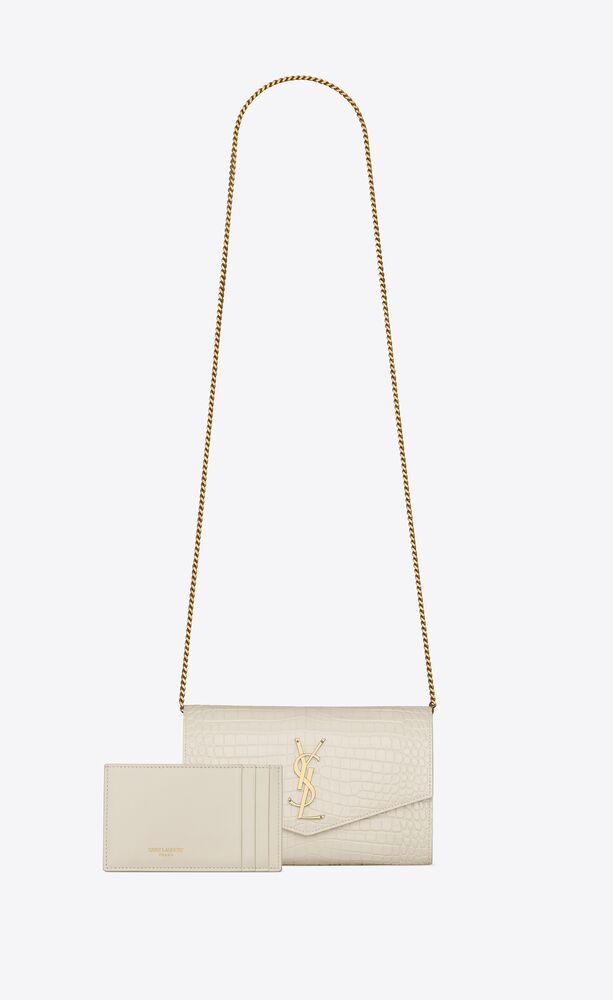 Saint Laurent Monogram Envelope Chain Wallet Woc White Leather