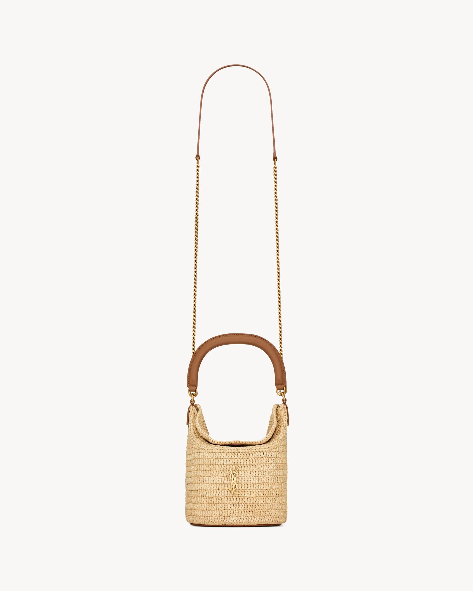 SAINT LAURENT ラフィア ミニバケットバッグ Panier Small raffia bucket bag in beige - Saint Laurent