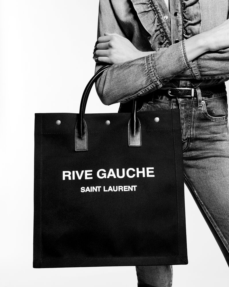RIVE GAUCHE n/s shopping bag in linen and leather | Saint Laurent 