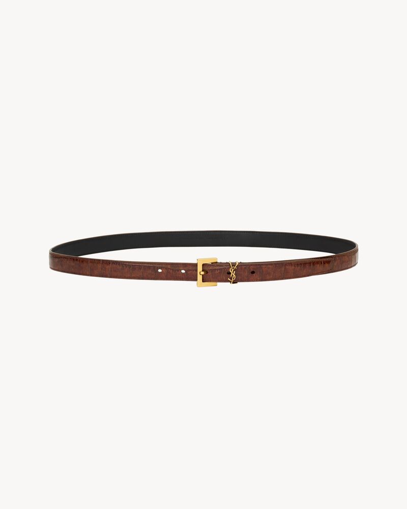 CASSANDRE thin belt in crocodile-embossed leather