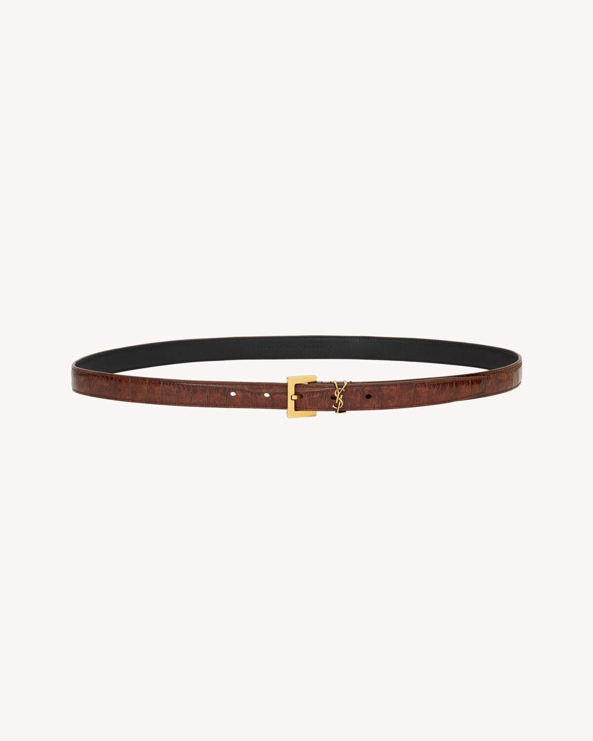 cassandre thin belt in crocodile-embossed leather