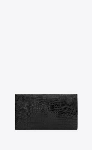 uptown pouch in crocodile-embossed shiny leather
