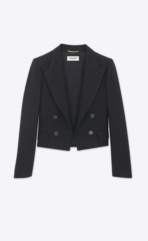 Cropped jacket in striped wool | Saint Laurent | YSL.com