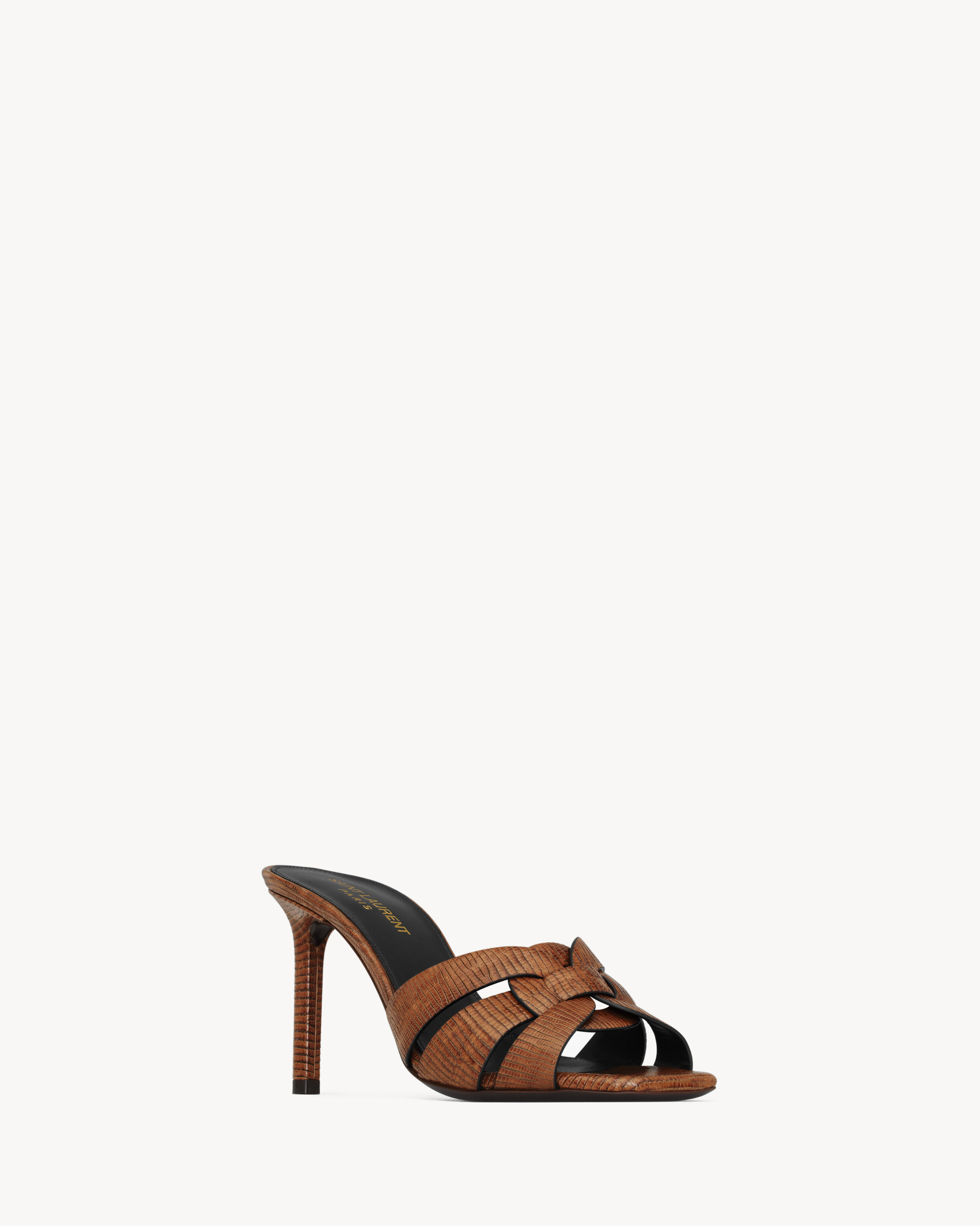 TRIBUTE mules in lizard-embossed leather