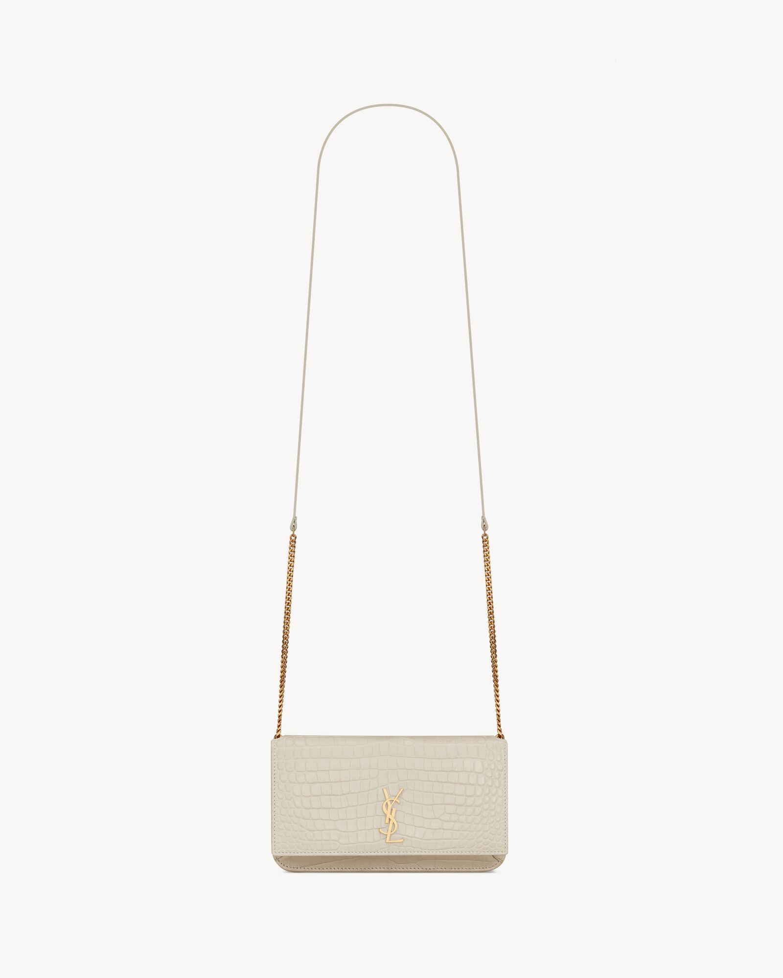 CASSANDRE phone holder in SHINY crocodile-embossed leather — 820175DND1J9207