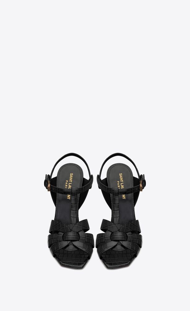 TRIBUTE sandals in crocodile-embossed shiny leather | Saint Laurent ...
