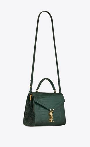 Saint Laurent Cassandra Mini Top Handle Bag in Crocodile-Embossed Shiny Leather - Black - Women