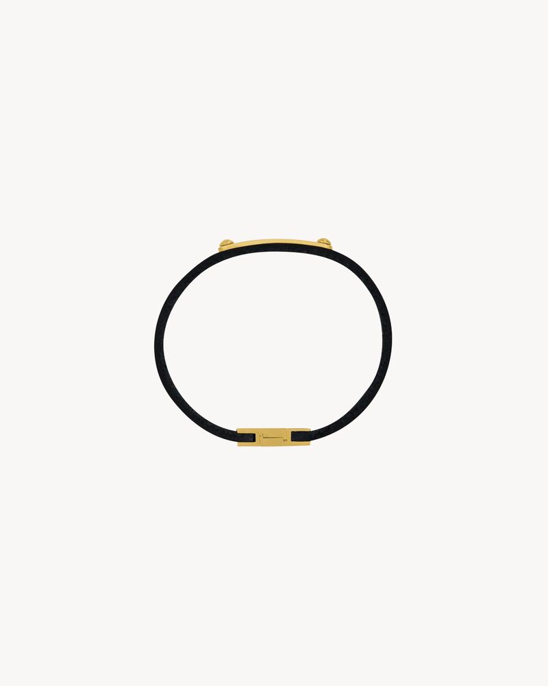 saint laurent ID plaque bracelet in smooth leather and metal