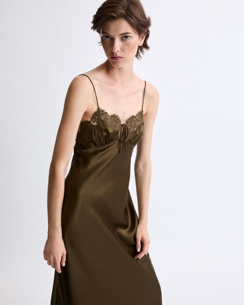 slip dress in silk satin and lace