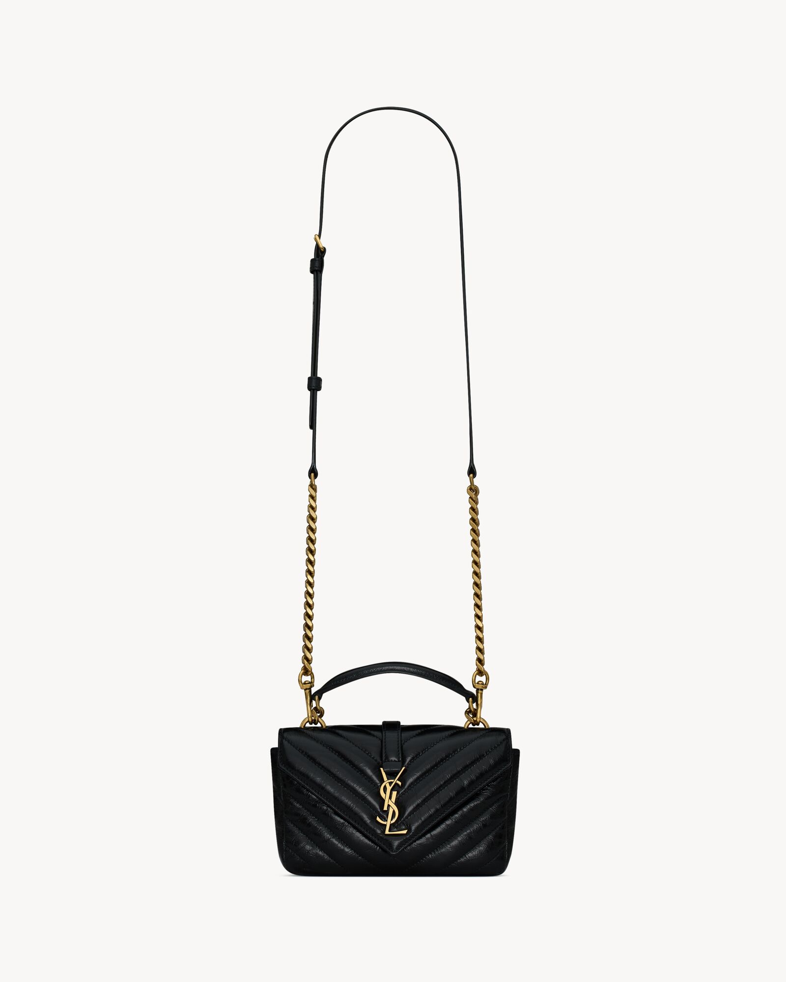 COLLEGE mini chain bag in shiny crackled leather — 779430DZH071000