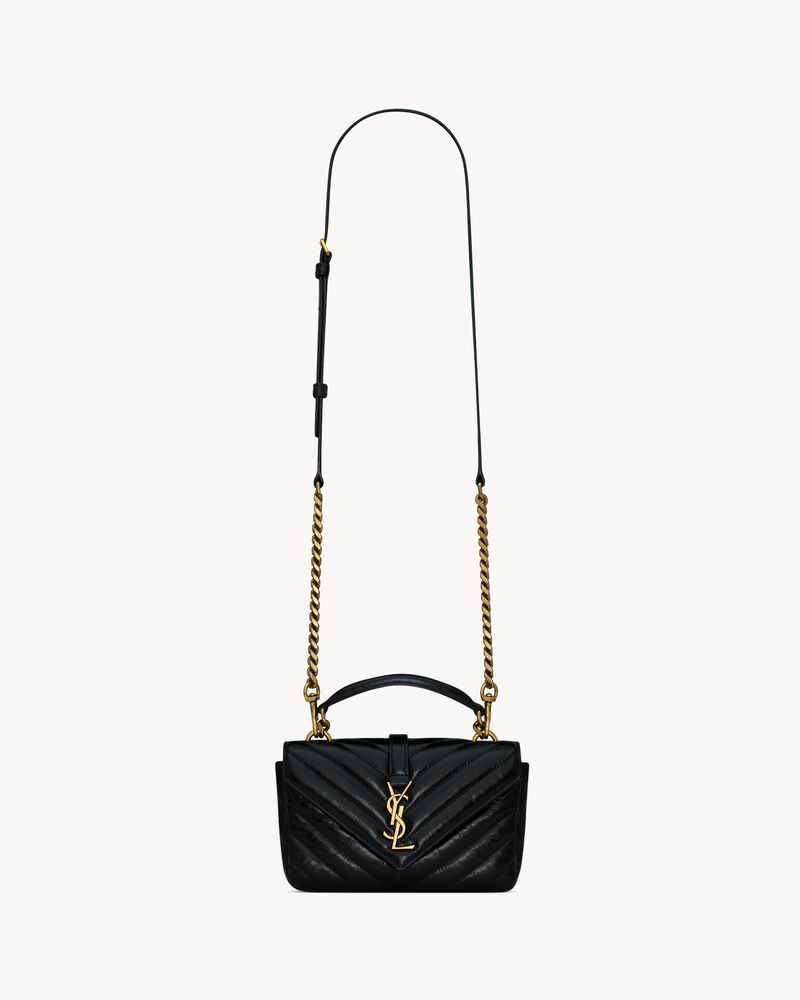 COLLEGE mini chain bag in shiny crackled leather Saint Laurent