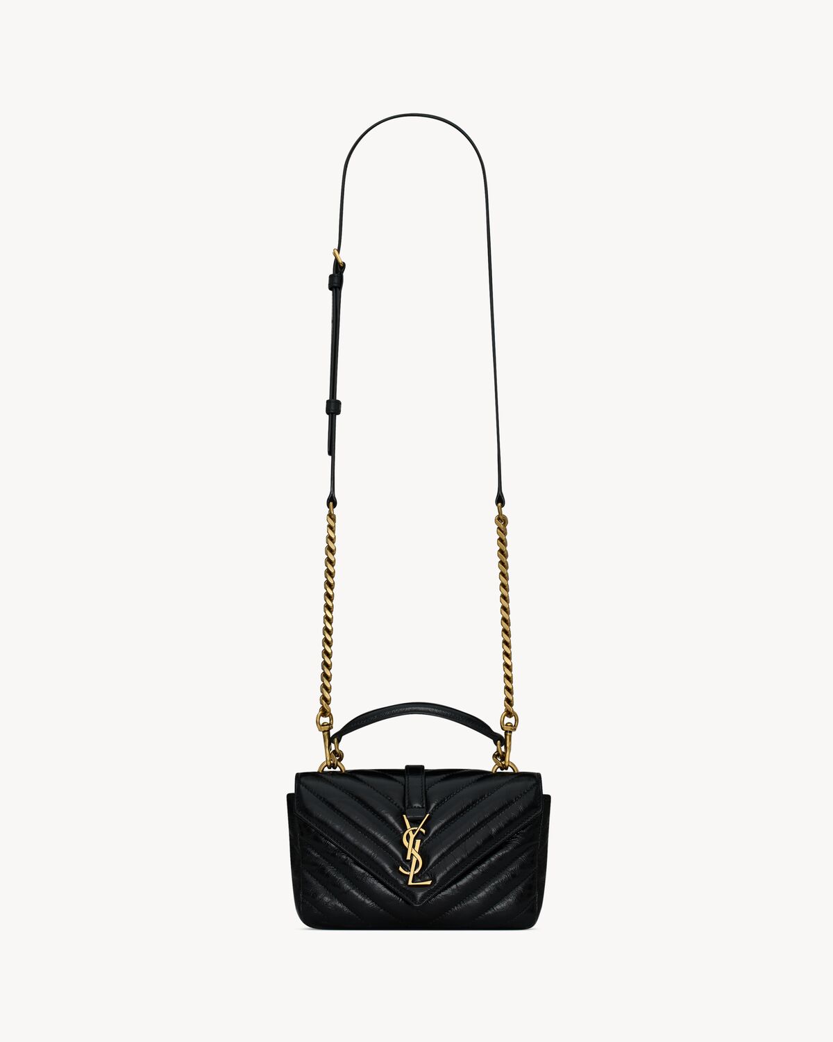 Bolso mini de cadena COLLEGE en piel brillante craquelada.