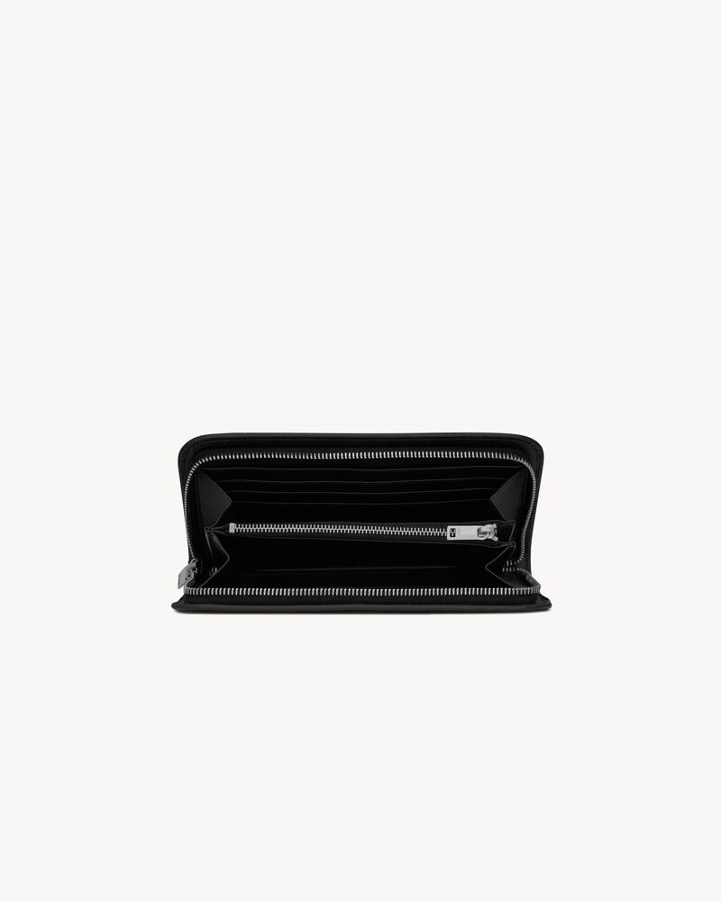 SAINT LAURENT PARIS zip around wallet in grain de poudre embossed