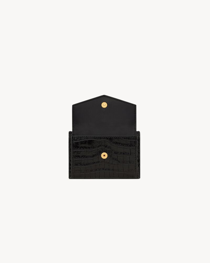 UPTOWN FLAP card case in crocodile-embossed shiny leather