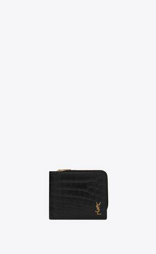 tiny cassandre east/west zip-around wallet in crocodile-embossed matte leather