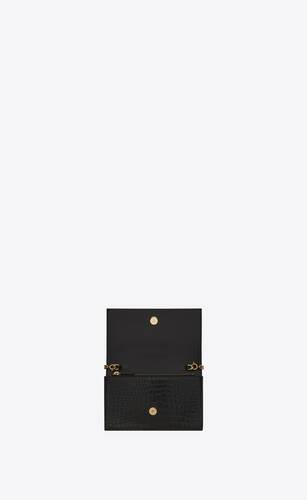 kate chain wallet in shiny crocodile-embossed leather