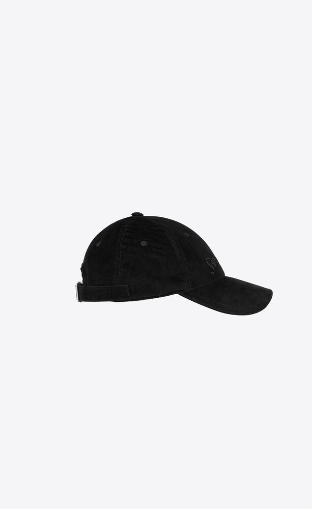 Saint Laurent logo-embroidered Cotton-Cordurory Baseball Cap - Men - Black Hats