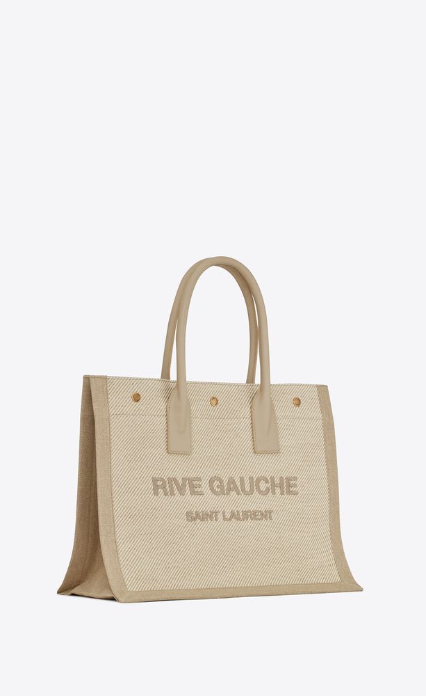 Rive Gauche small cabas en toile de lin et cuir | Saint Laurent | YSL.com