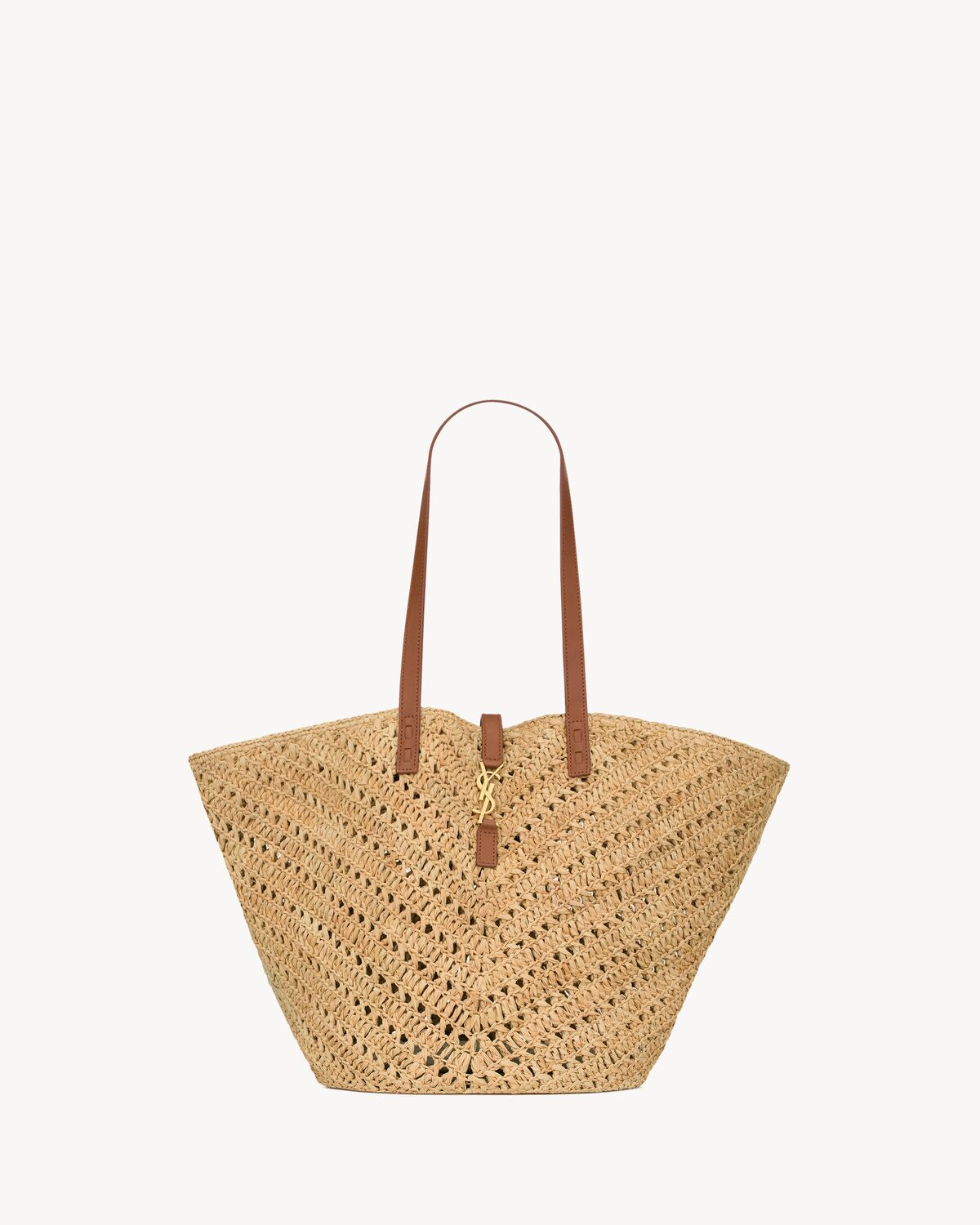 Panier medium in raffia and vegetable-tanned leather