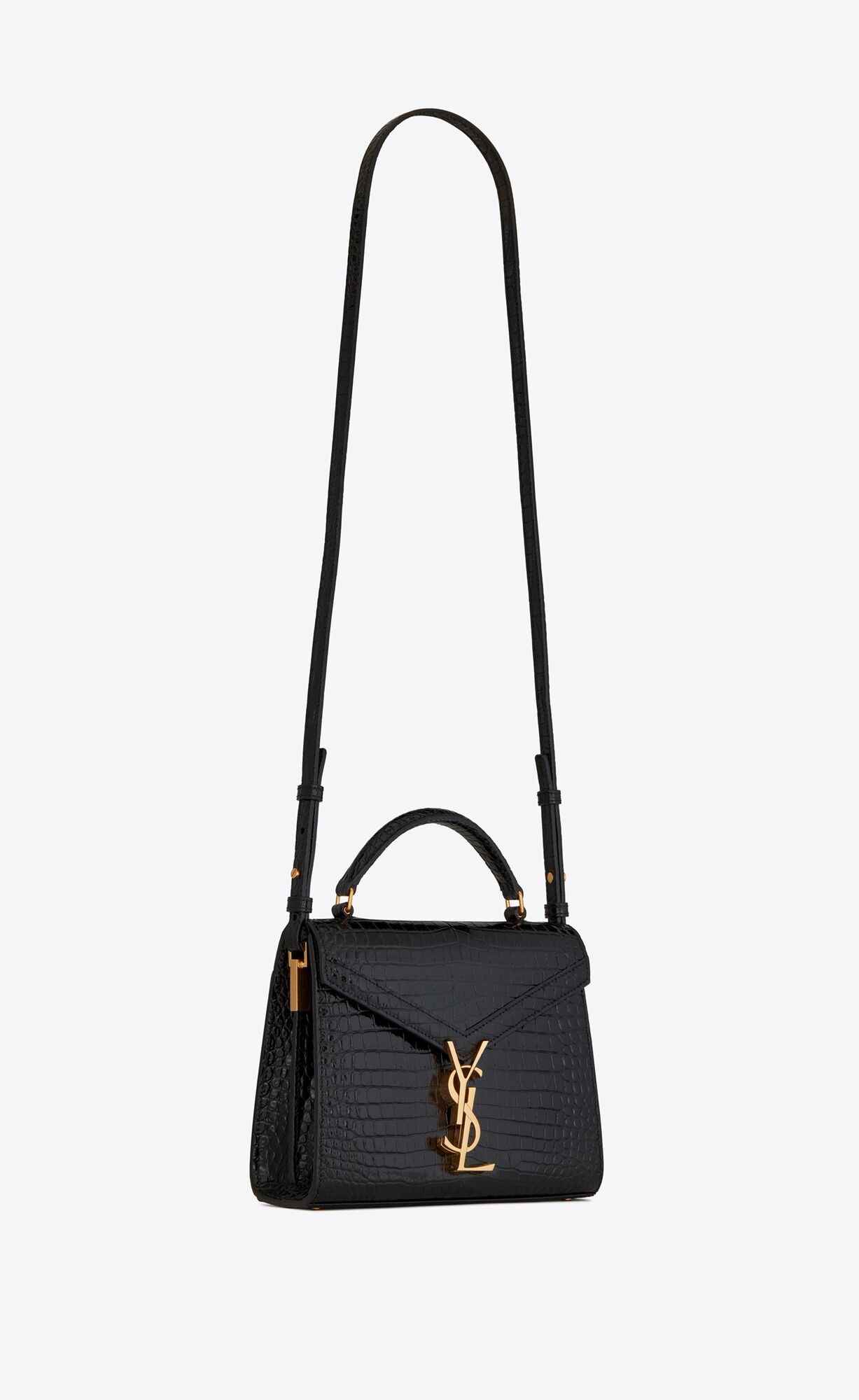 CASSANDRA Mini top handle bag in crocodileembossed shiny leather