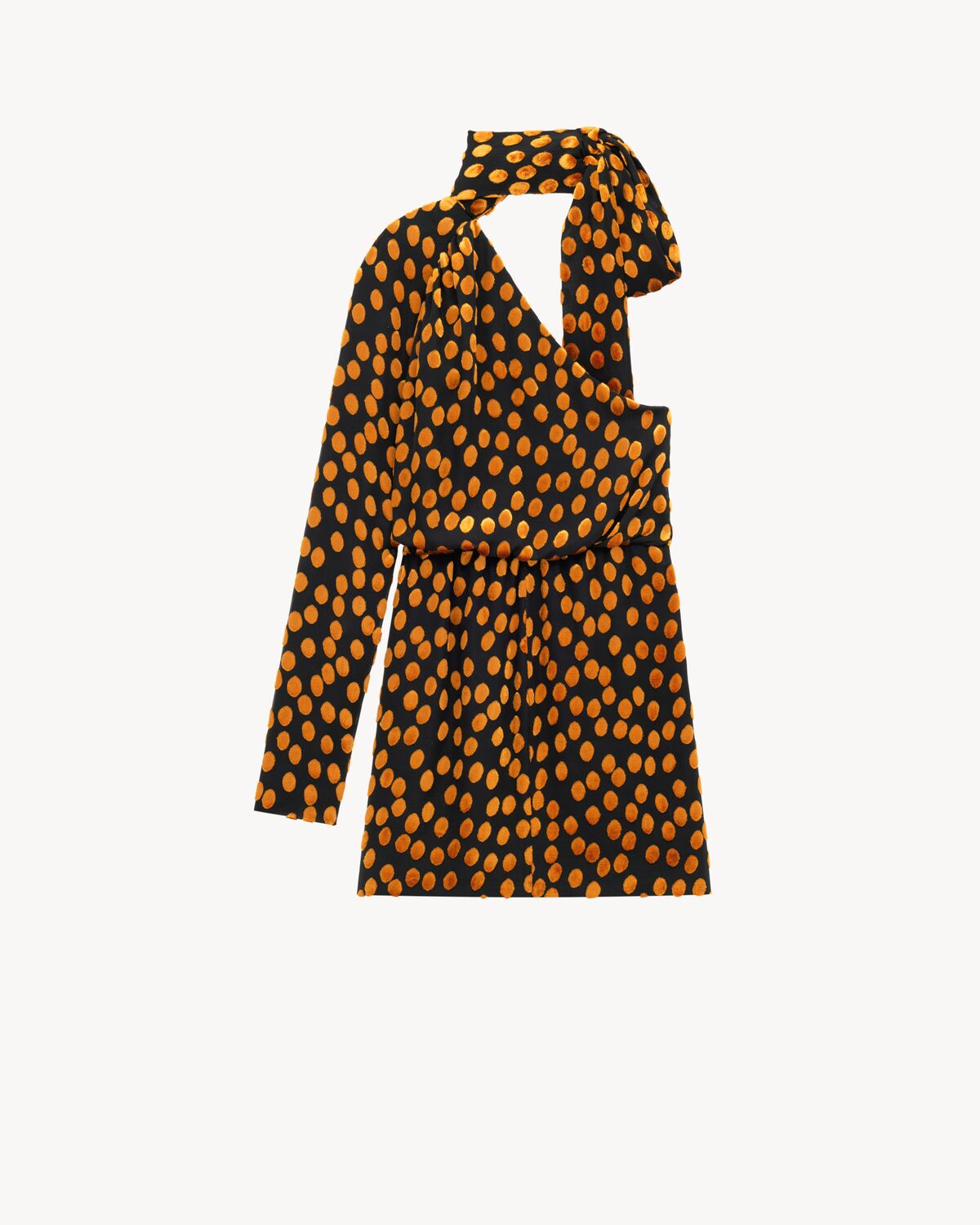 one-shoulder dress in velvet dotted silk muslin